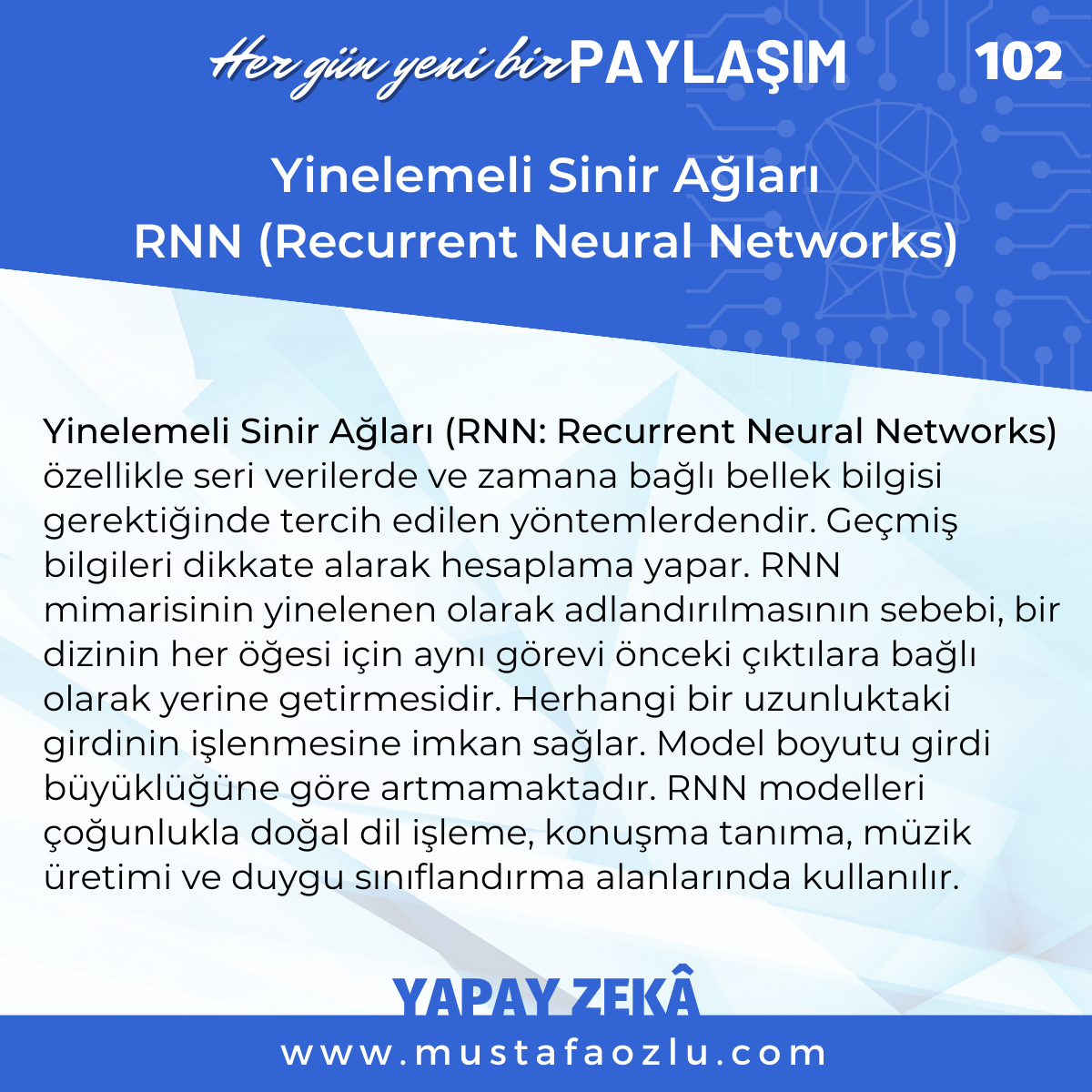 Yinelemeli Sinir Ağları
RNN (Recurrent Neural Networks) - Mustafa ÖZLÜ